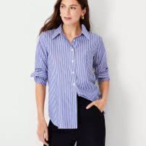 Ann Taylor Tops - Ann Taylor women’s Blue and White Striped Dress Shirt
